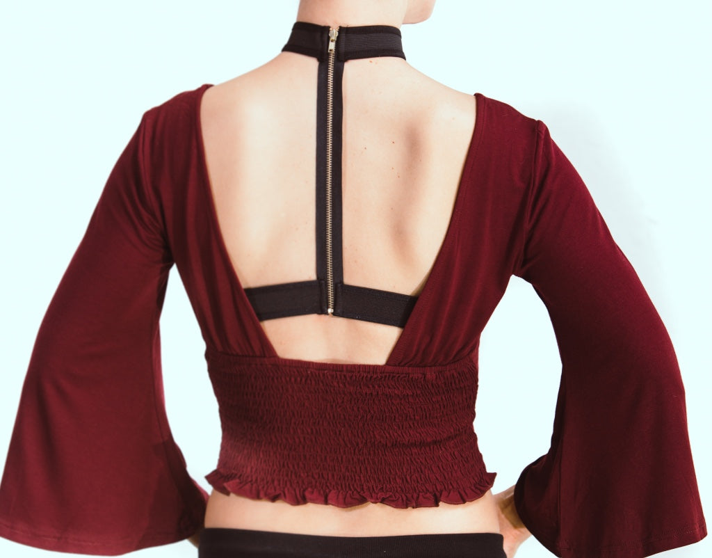 Wine Boat Neck Open Back