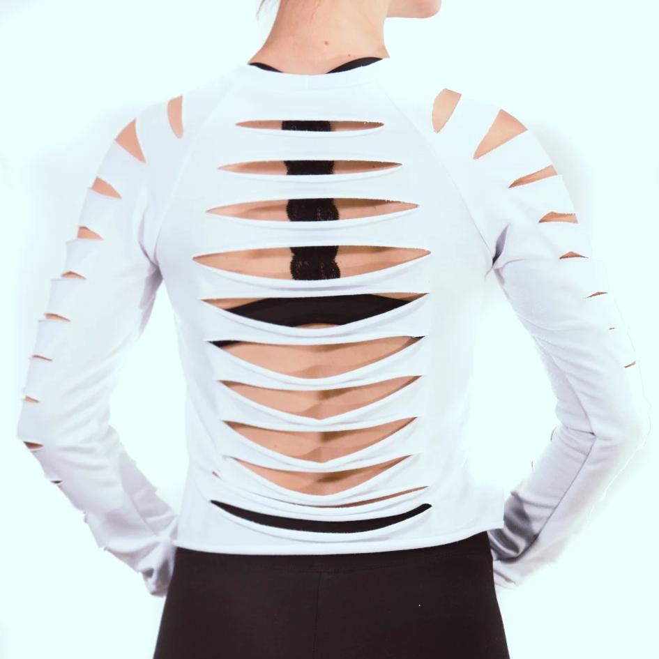 White Laser Cut Ladder Open Back Long Sleeve