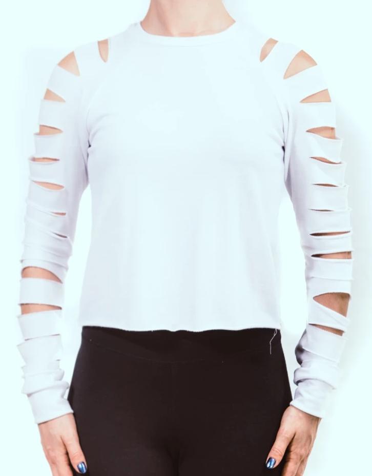 White Laser Cut Ladder Open Back Long Sleeve